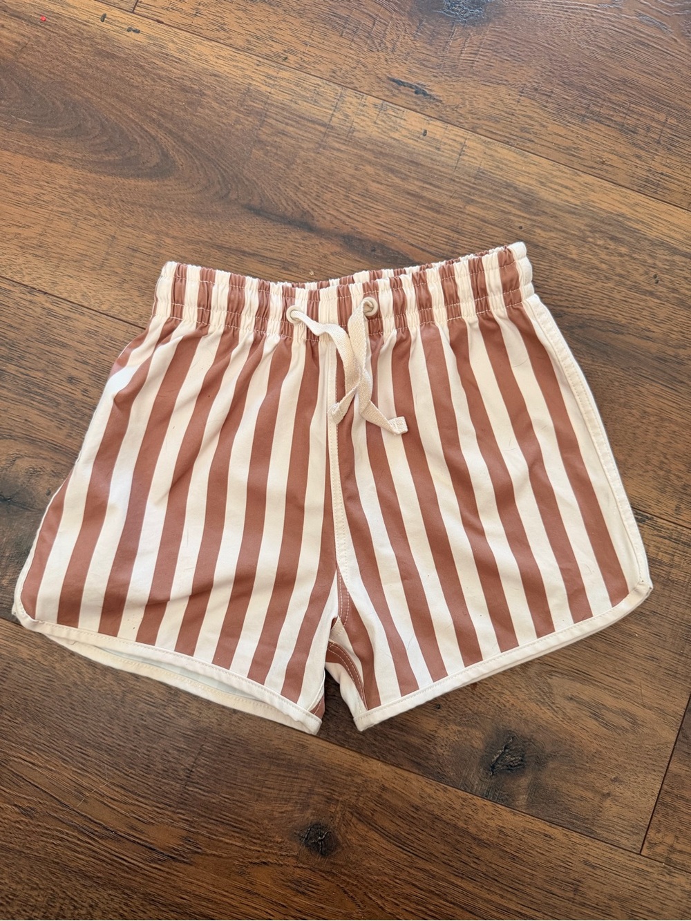 Rylee + Cru Cream & Brown Striped Swim Trunks 4-5yr